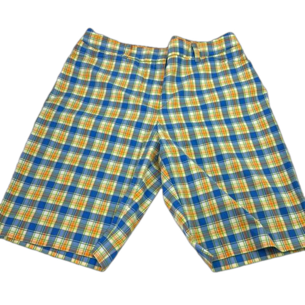 Jones New York Women's Yellow/Blue Plaid Bermuda Long Shorts